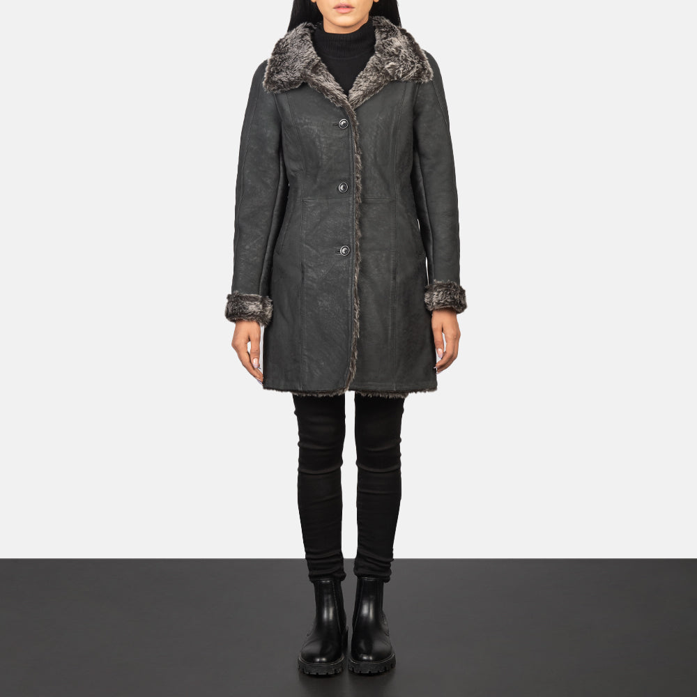 Erica Shearling Black Leather Coat