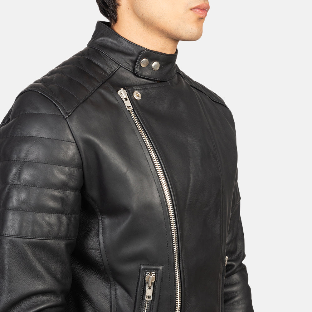 Faisor Black Leather Biker Jacket