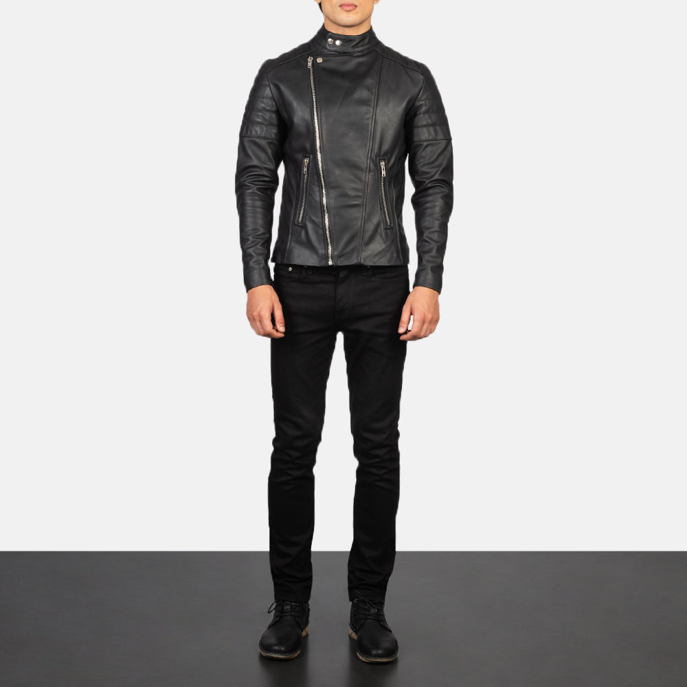 Faisor Black Leather Biker Jacket