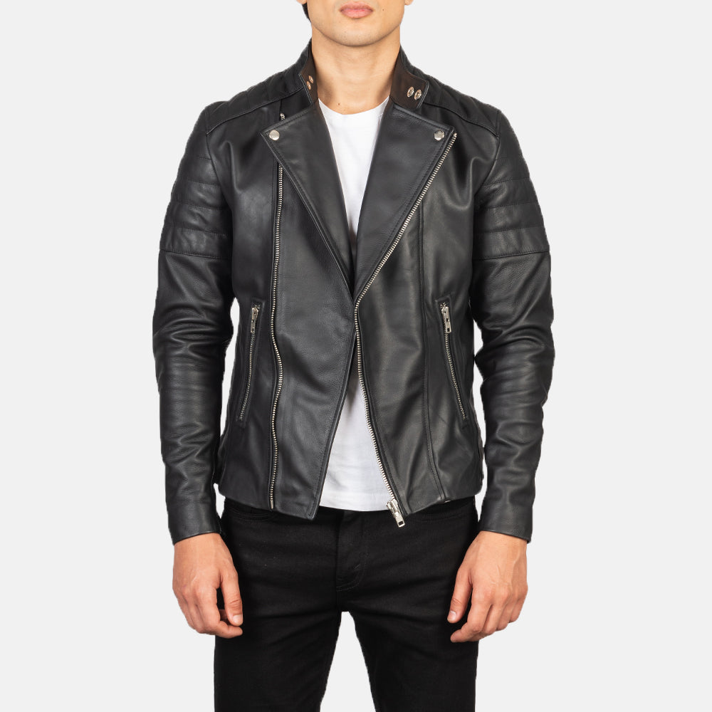 Faisor Black Leather Biker Jacket