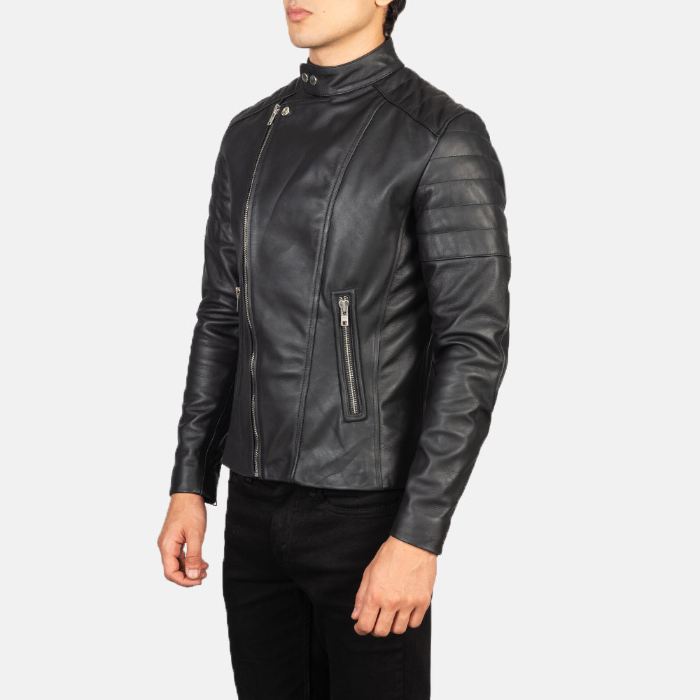 Faisor Black Leather Biker Jacket