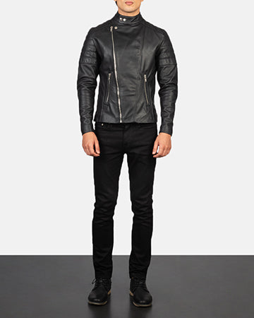 Faisor Black Leather Biker Jacket