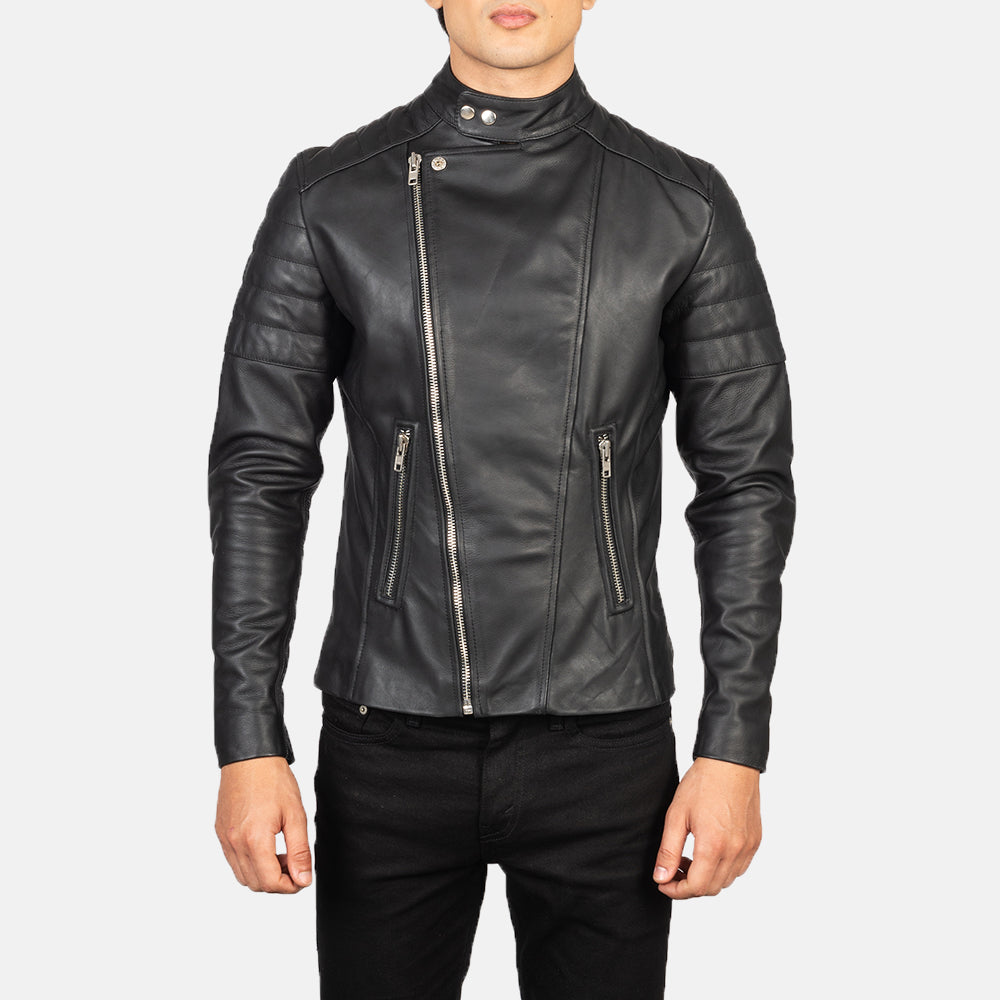 Faisor Black Leather Biker Jacket