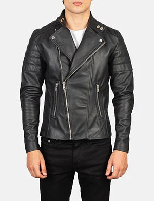 Faisor Black Leather Biker Jacket