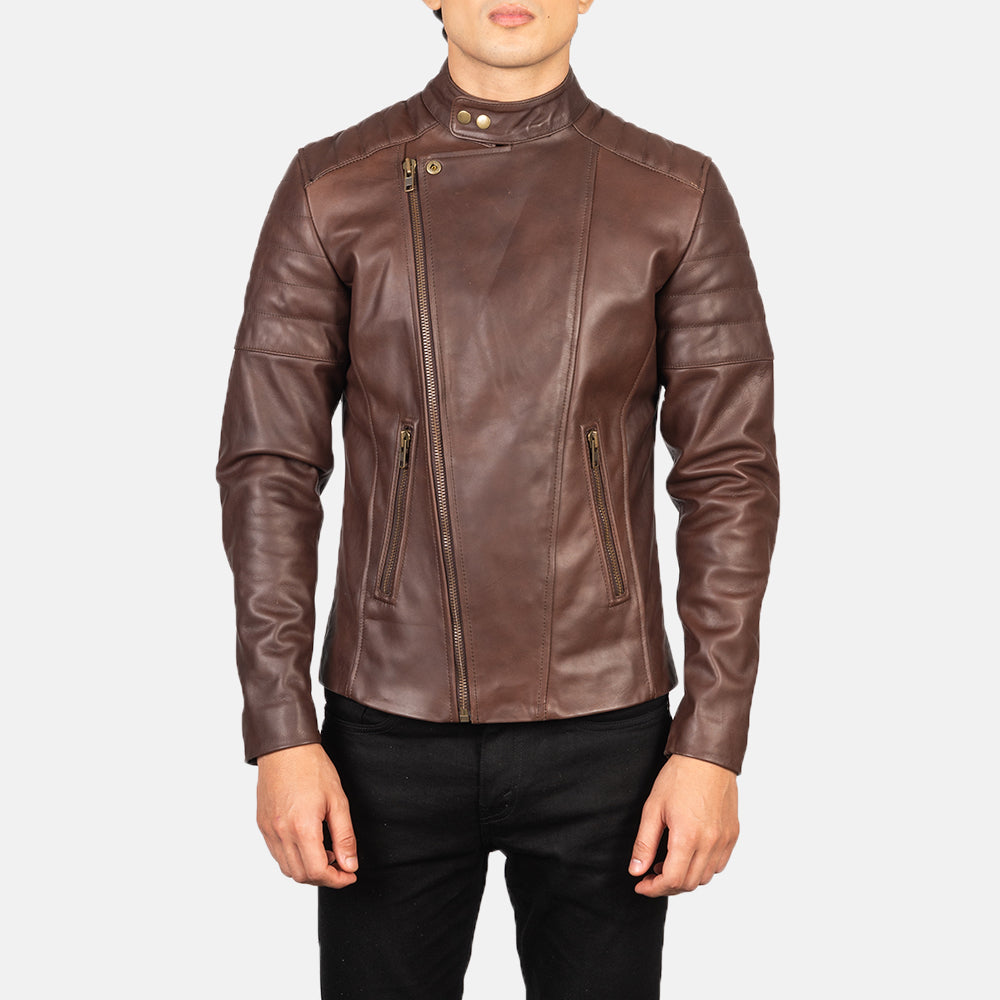 Faisor Brown Leather Biker Jacket