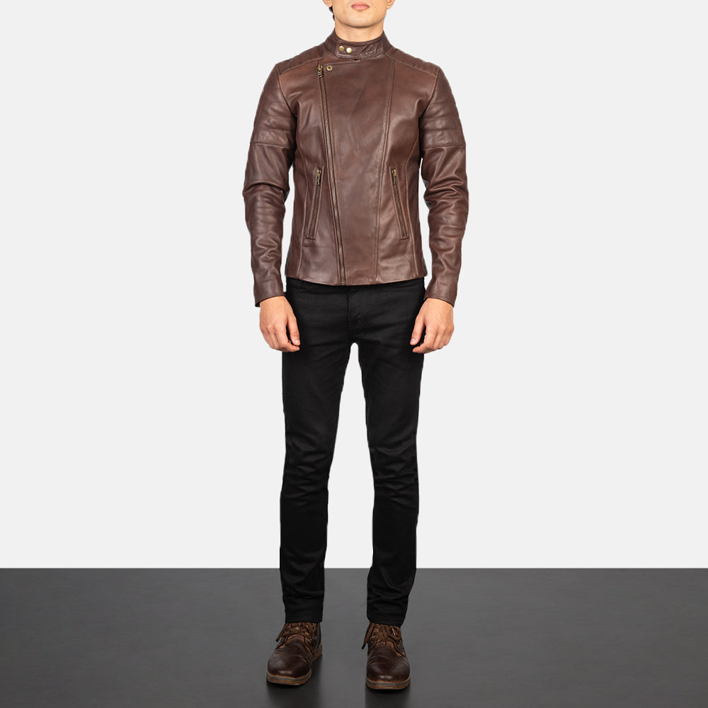 Faisor Brown Leather Biker Jacket