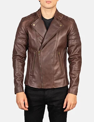 Faisor Brown Leather Biker Jacket