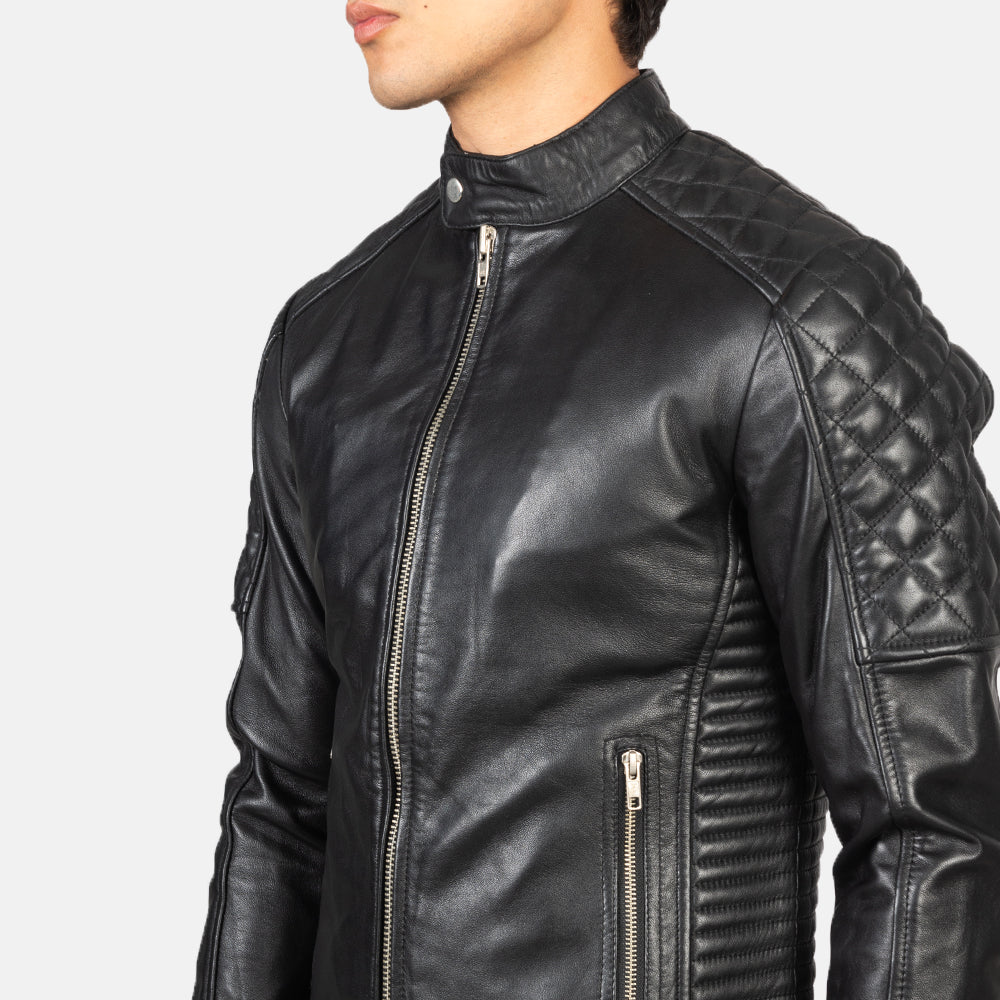 Fernando Quilted Black Leather Biker Jacket