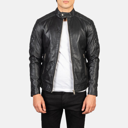 Fernando Quilted Black Leather Biker Jacket