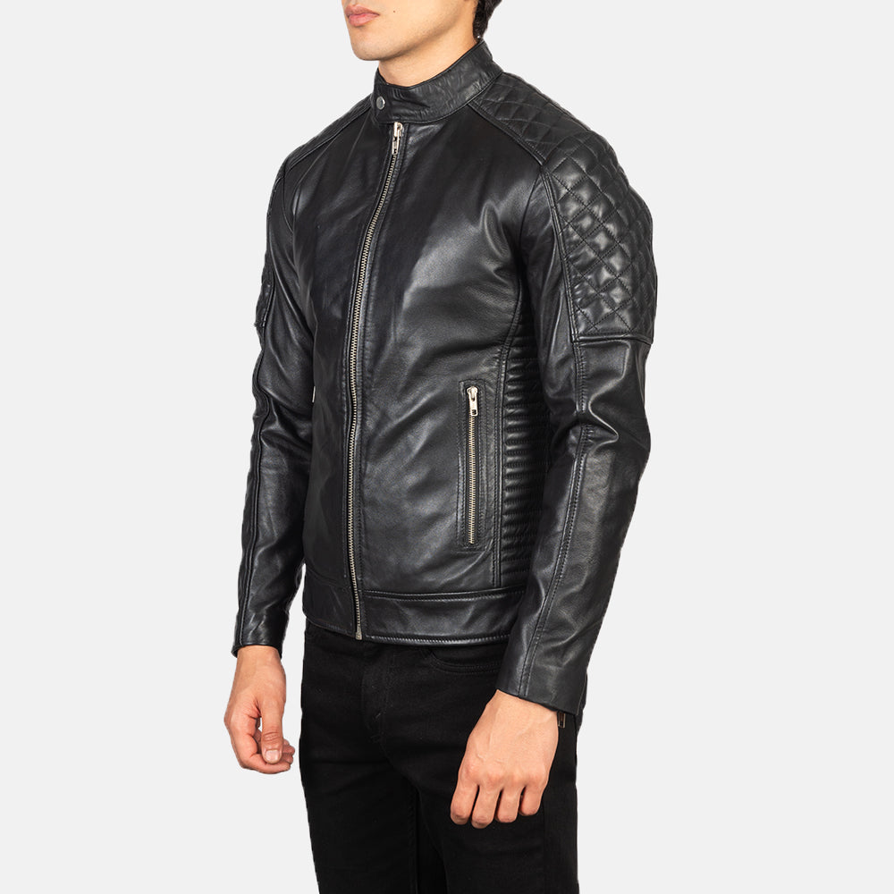 Fernando Quilted Black Leather Biker Jacket