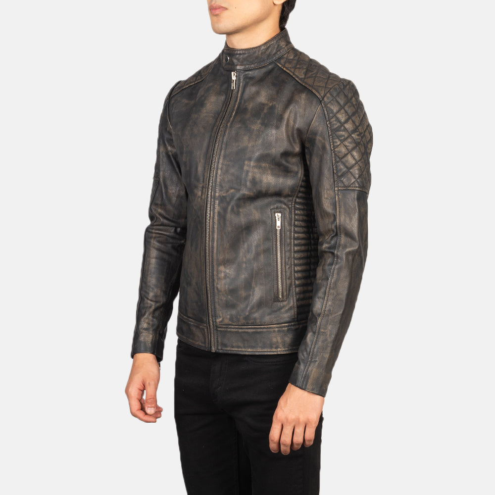 Fernando Quilted Distressed Brown Leather Biker Jacket