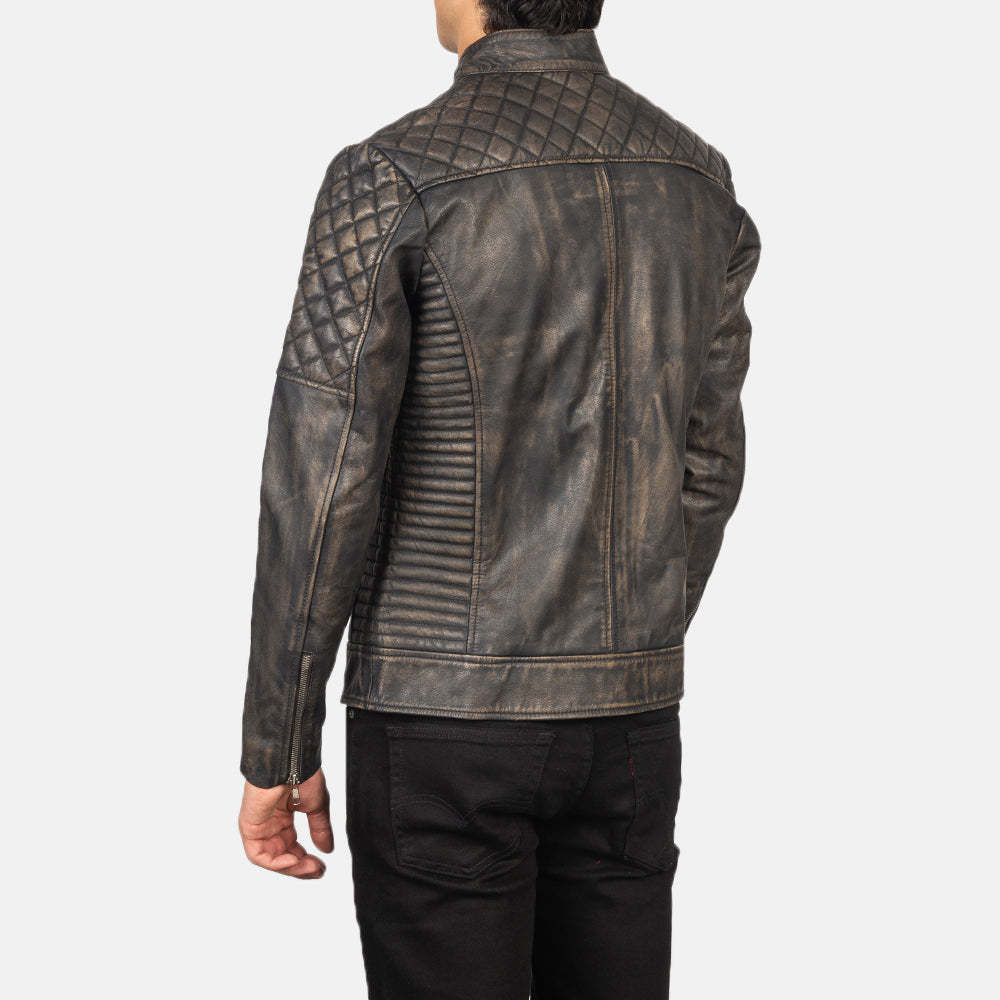 Fernando Quilted Distressed Brown Leather Biker Jacket