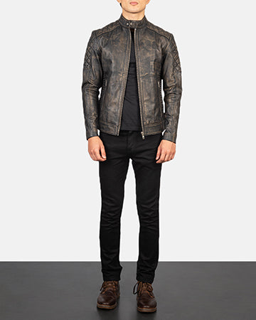 Fernando Quilted Distressed Brown Leather Biker Jacket