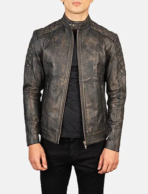 Fernando Quilted Distressed Brown Leather Biker Jacket