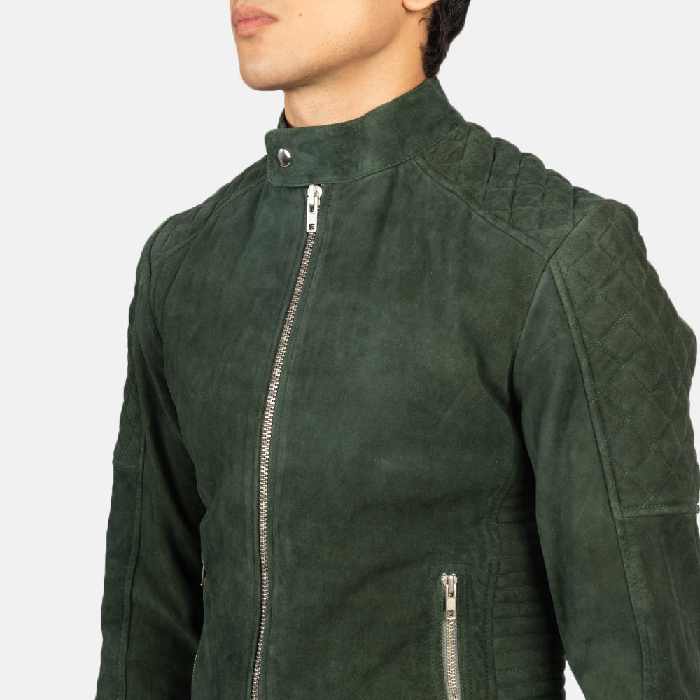 Fernando Quilted Green Suede Biker Jacket