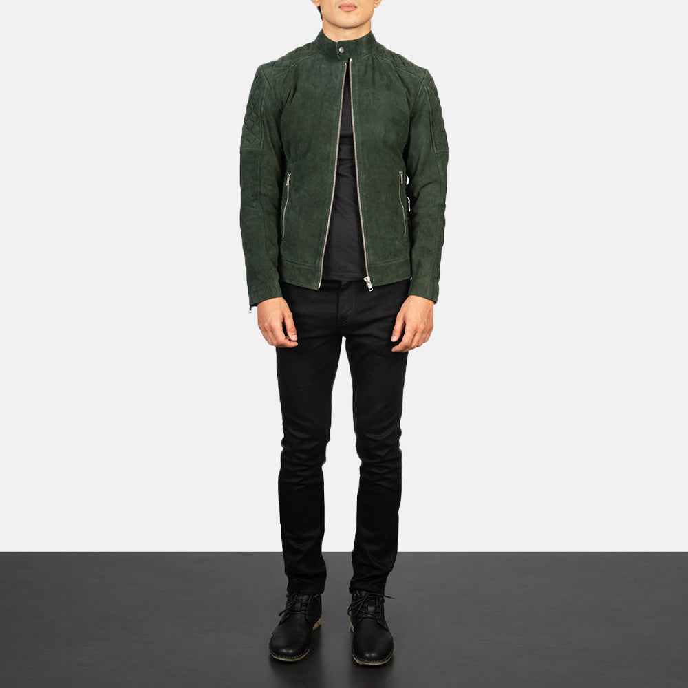 Fernando Quilted Green Suede Biker Jacket