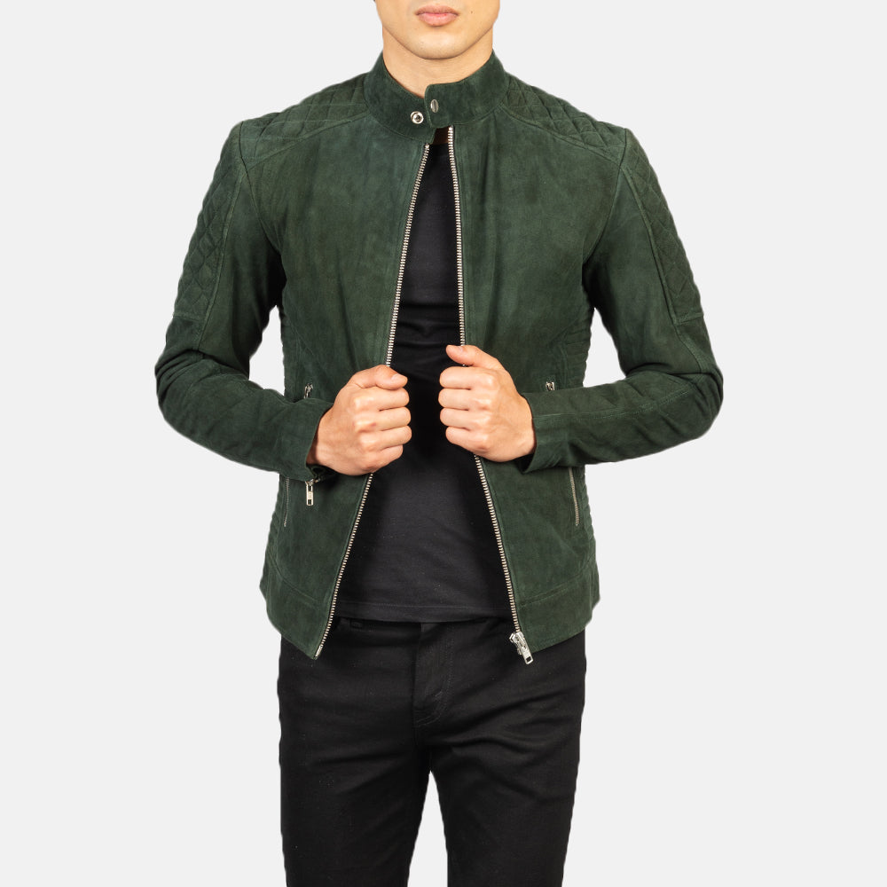 Fernando Quilted Green Suede Biker Jacket