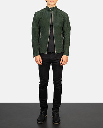 Fernando Quilted Green Suede Biker Jacket