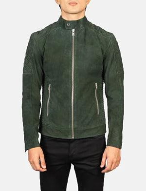 Fernando Quilted Green Suede Biker Jacket