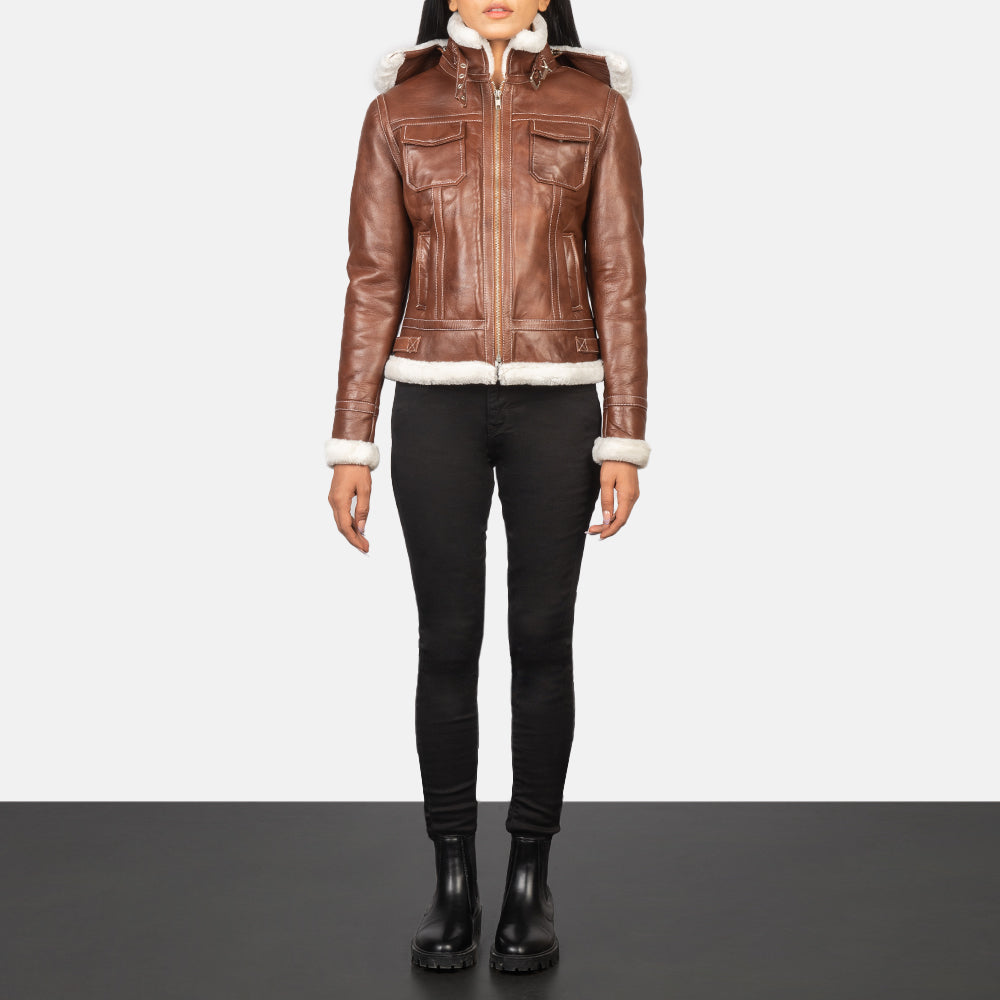 Fiona Brown Hooded Shearling Leather Jacket