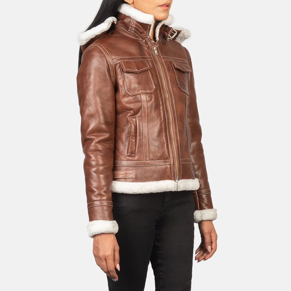 Fiona Brown Hooded Shearling Leather Jacket