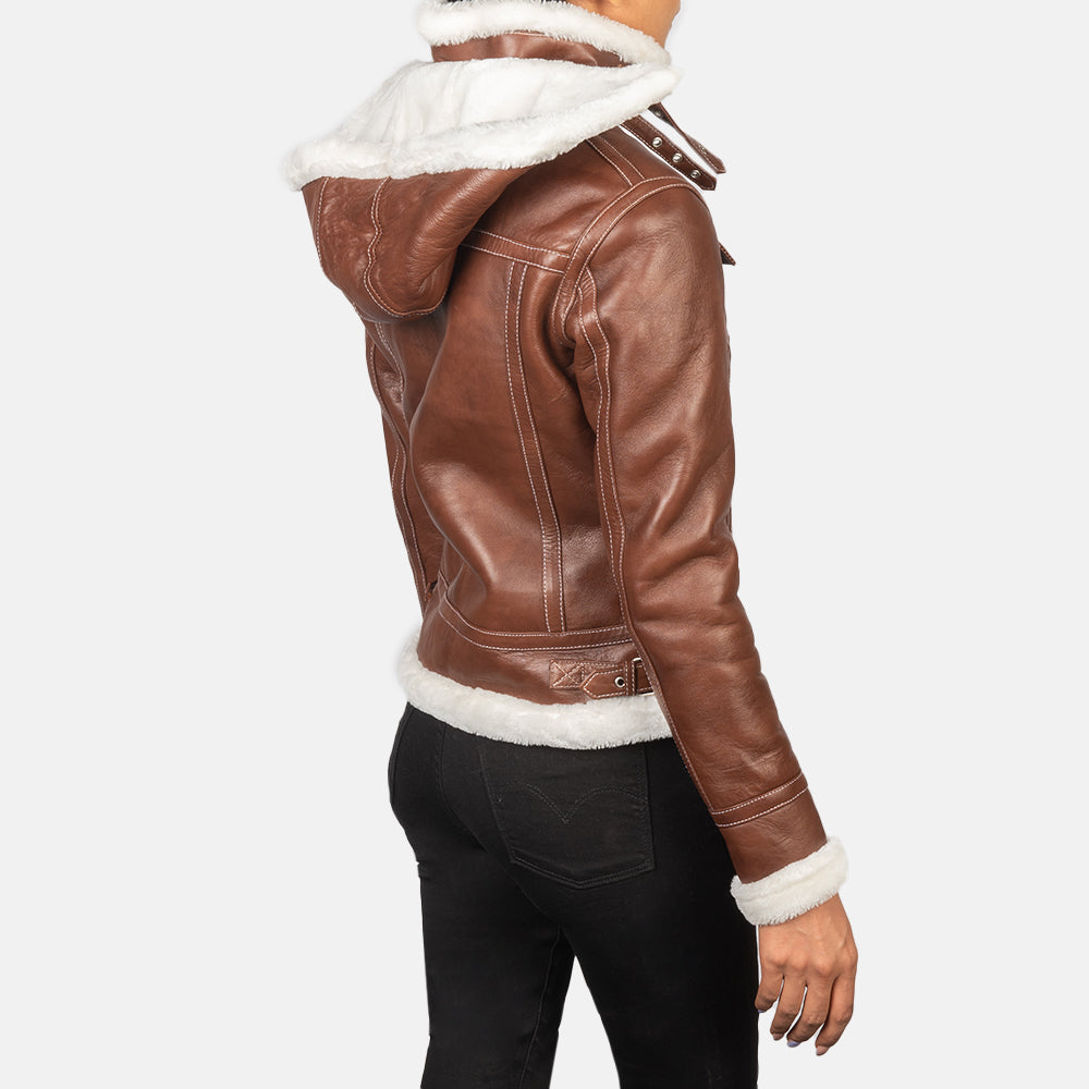 Fiona Brown Hooded Shearling Leather Jacket