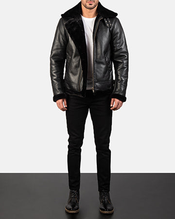 Francis B-3 Black Leather Bomber Jacket