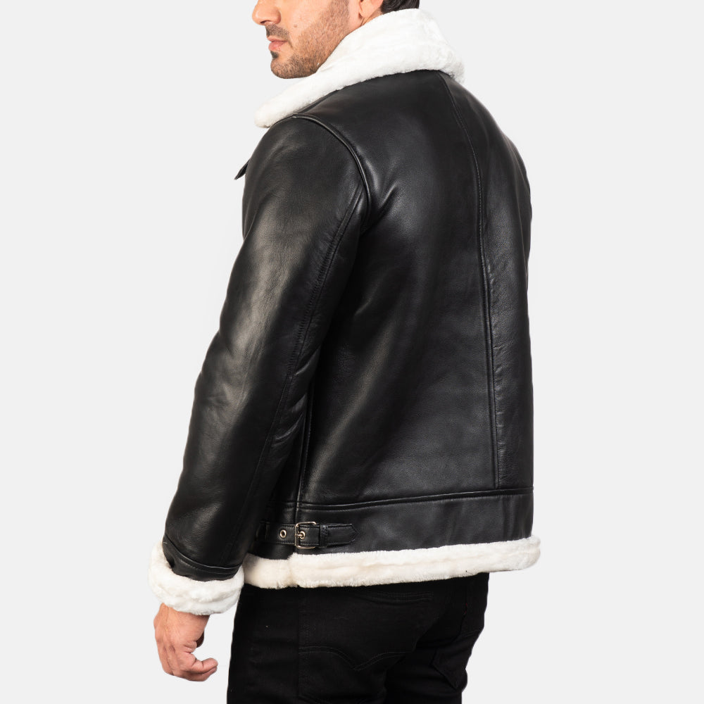 Francis B-3 Black &amp; White Leather Bomber Jacket