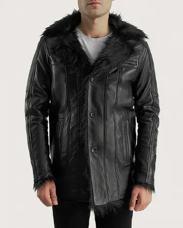 Furcliff Black Leather Coat