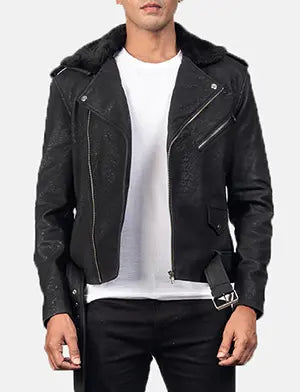 Furton Disressed Black Leather Biker Jacket