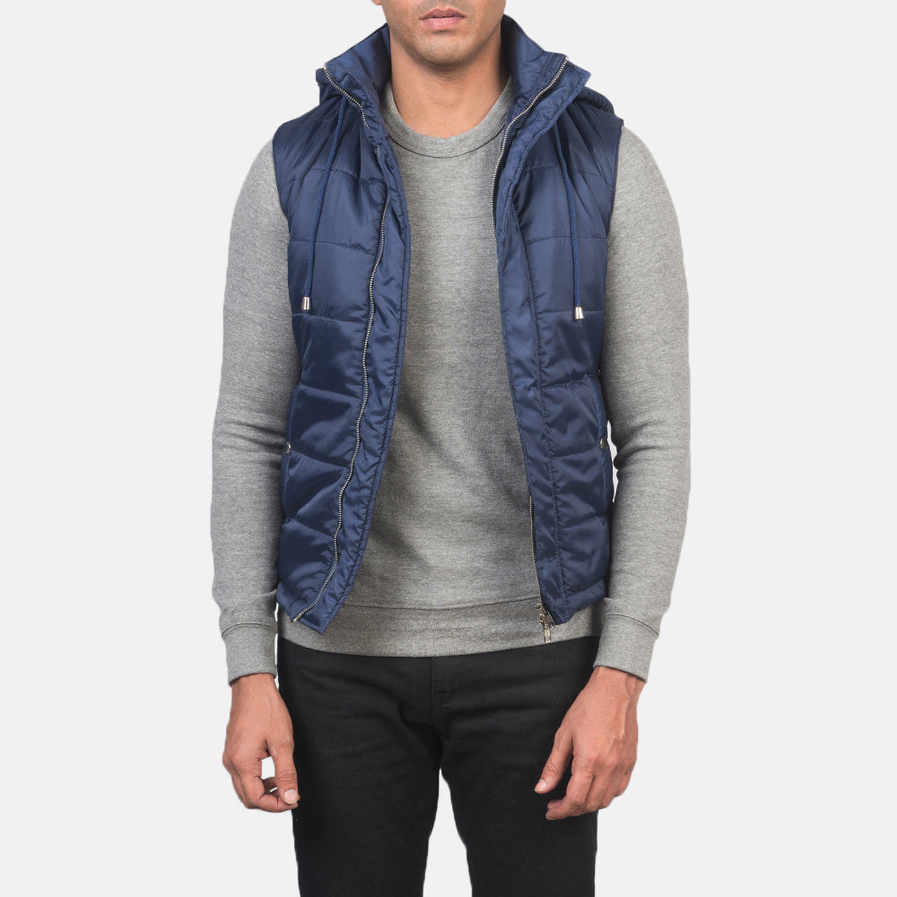 Fuston Blue Hooded Puffer Vest