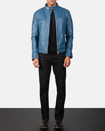 Gatsby Blue Leather Biker Jacket