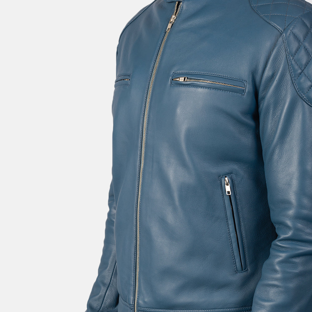 Gatsby Blue Leather Biker Jacket