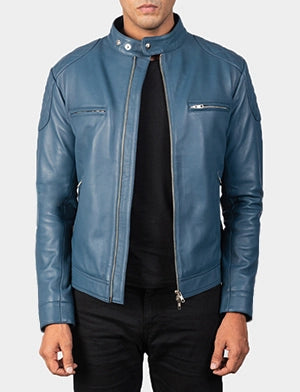 Gatsby Blue Leather Biker Jacket