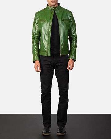 Gatsby Green Leather Biker Jacket