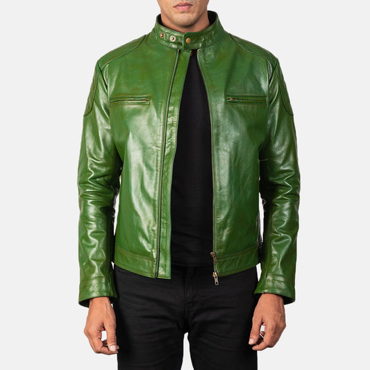 Gatsby Green Leather Biker Jacket