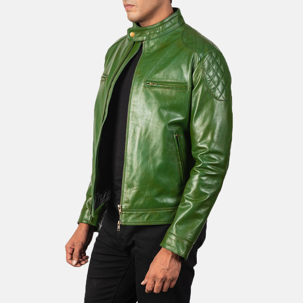 Gatsby Green Leather Biker Jacket