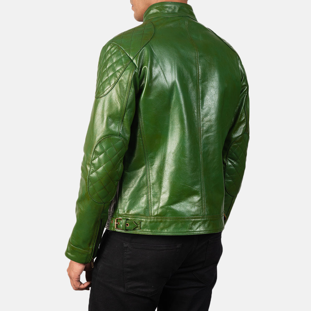 Gatsby Green Leather Biker Jacket