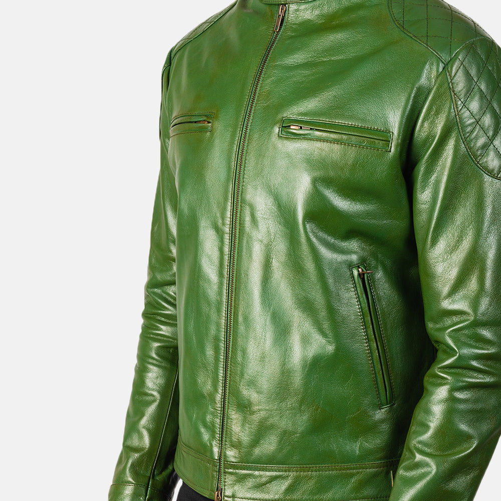 Gatsby Green Leather Biker Jacket