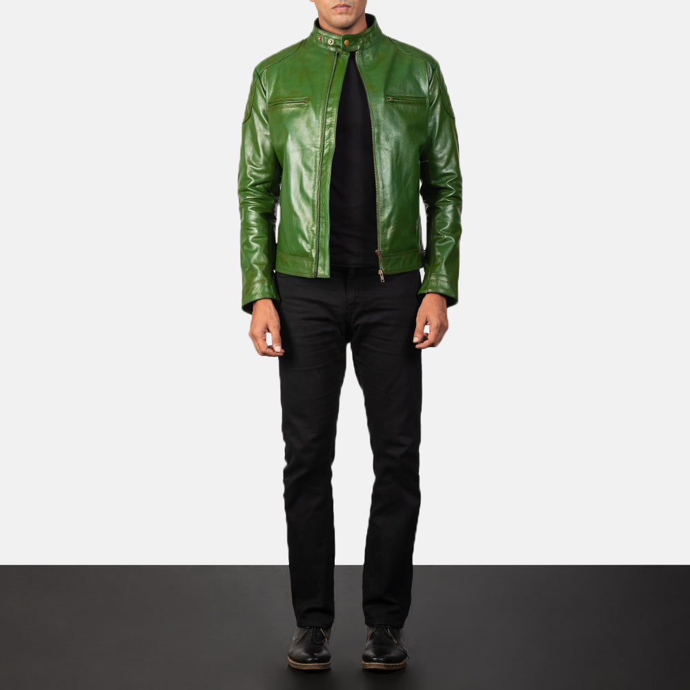 Gatsby Green Leather Biker Jacket