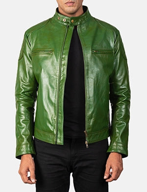 Gatsby Green Leather Biker Jacket