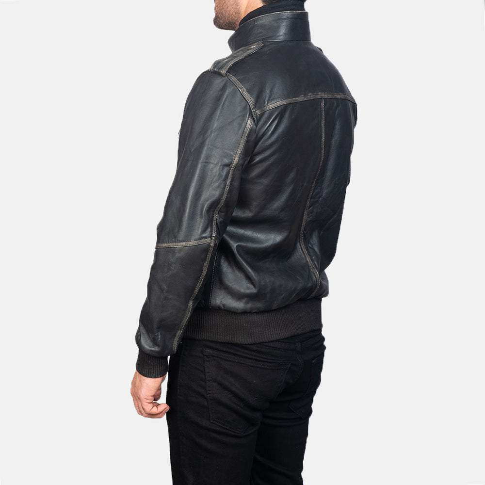 Glen Street Black Leather Bomber Jacket