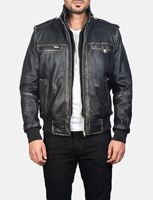 Glen Street Black Leather Bomber Jacket