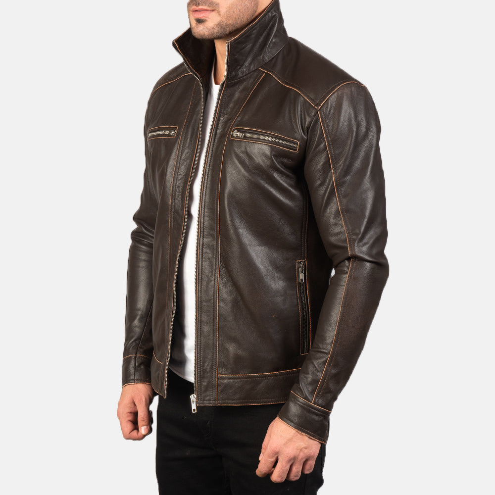 Hudson Brown Leather Biker Jacket