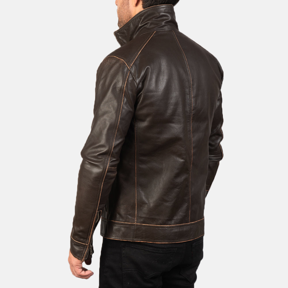 Hudson Brown Leather Biker Jacket