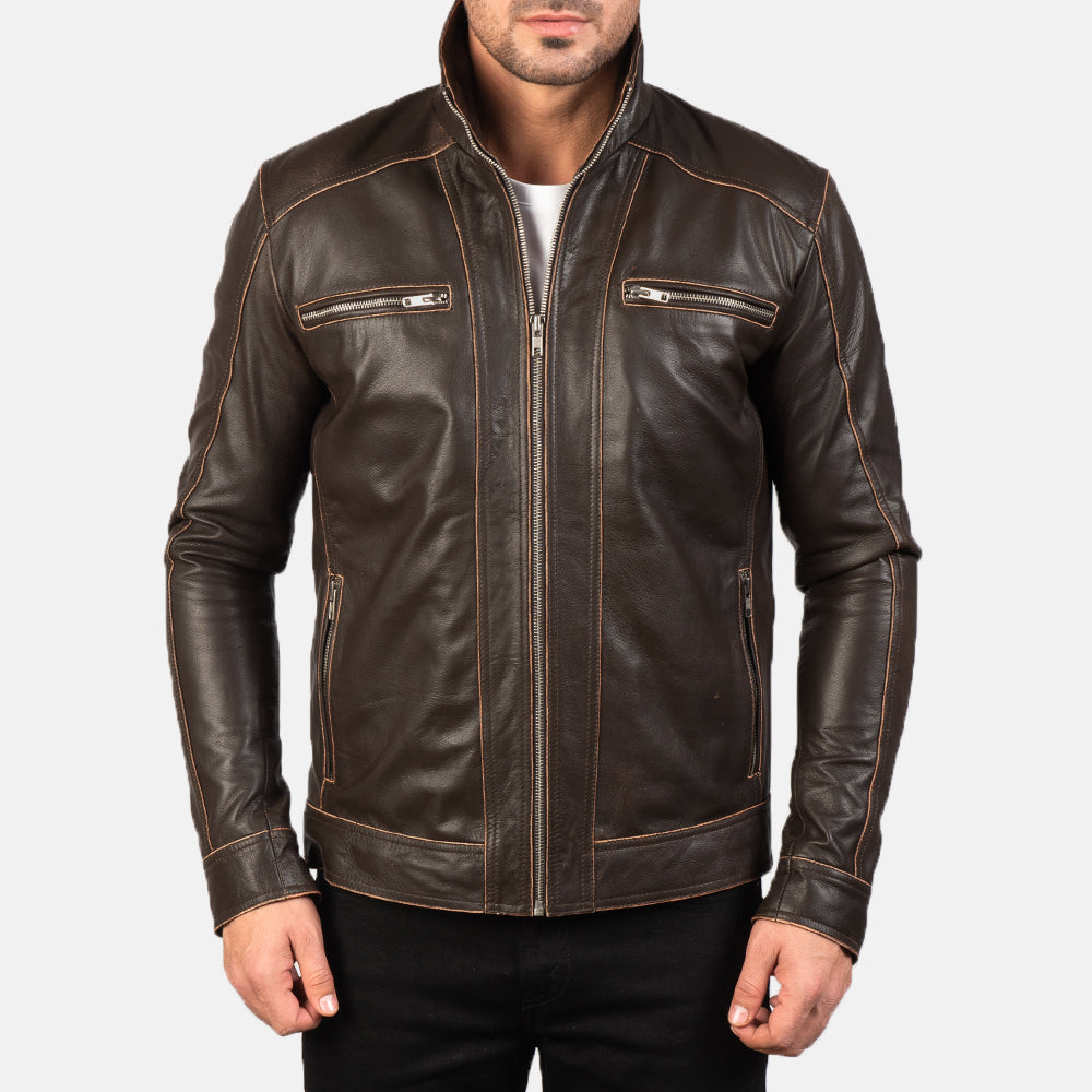 Hudson Brown Leather Biker Jacket