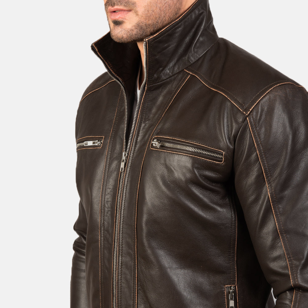 Hudson Brown Leather Biker Jacket