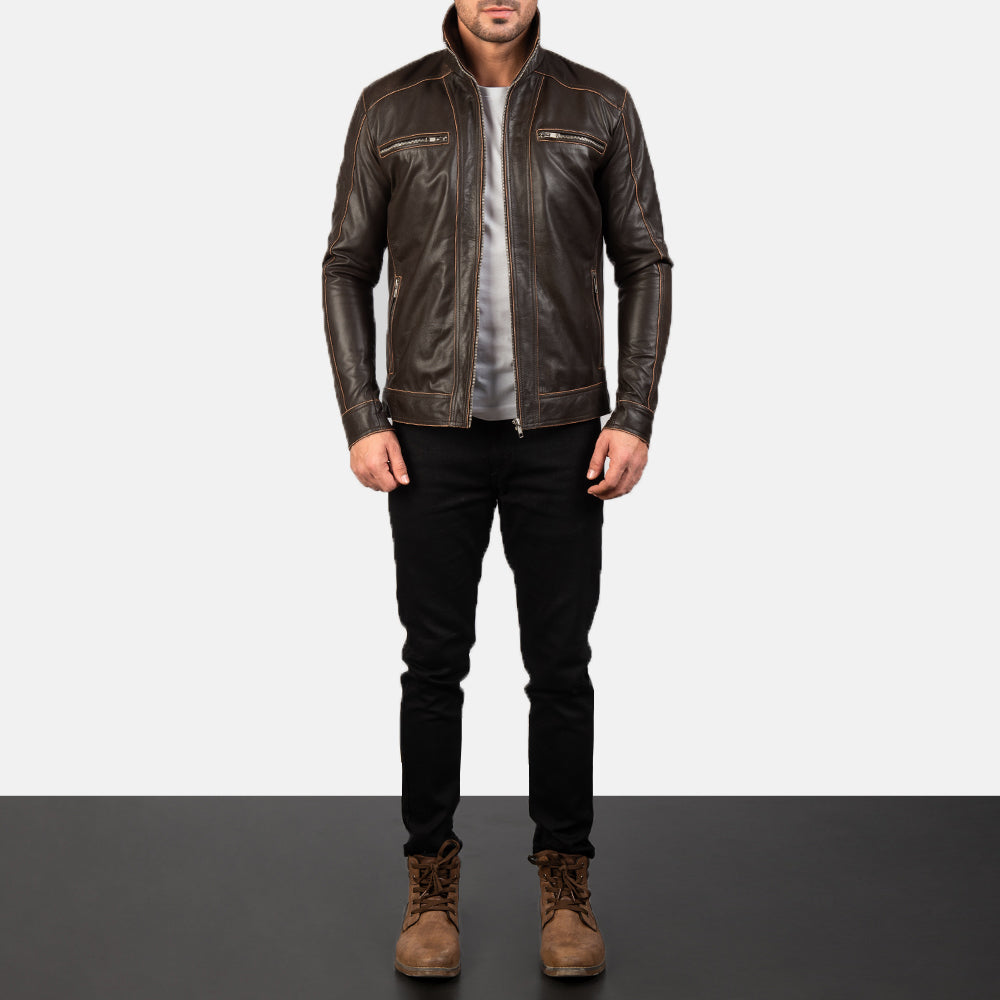 Hudson Brown Leather Biker Jacket