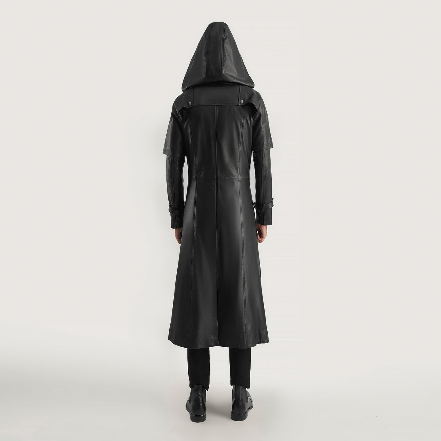 Huntsman Black Hooded Leather Trench Coat