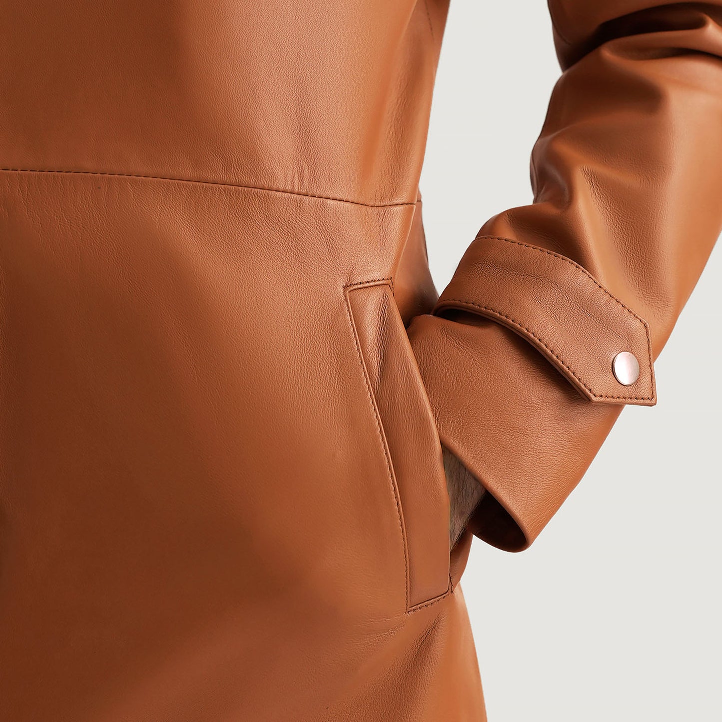 Infinity Tan Brown Leather Coat